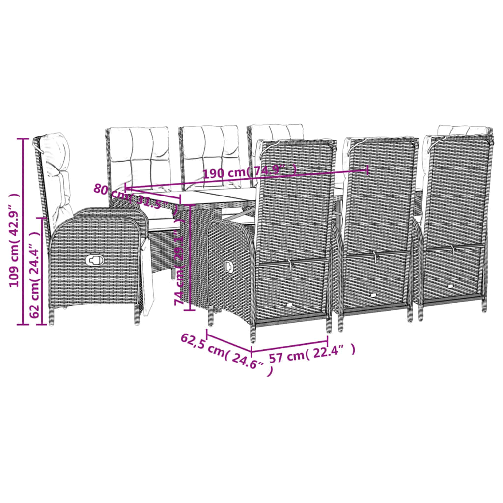 9-delige Tuinset poly rattan zwart is nu te koop bij PeponiXL, paradijselijk wonen!