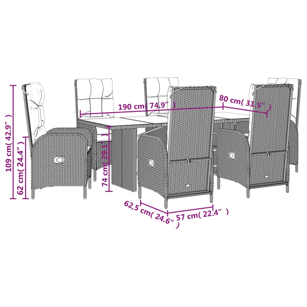7-delige Tuinset met kussens poly rattan zwart is nu te koop bij PeponiXL, paradijselijk wonen!