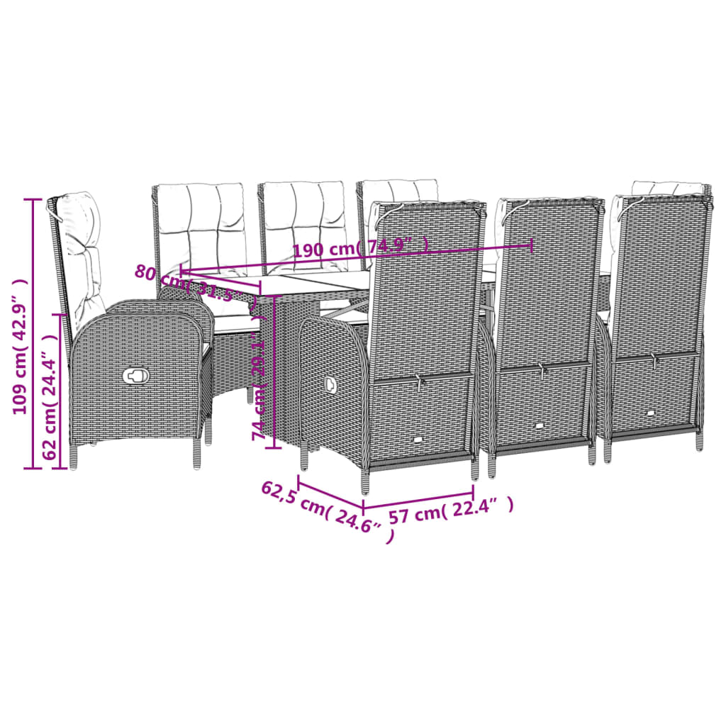 9-delige Tuinset poly rattan zwart is nu te koop bij PeponiXL, paradijselijk wonen!