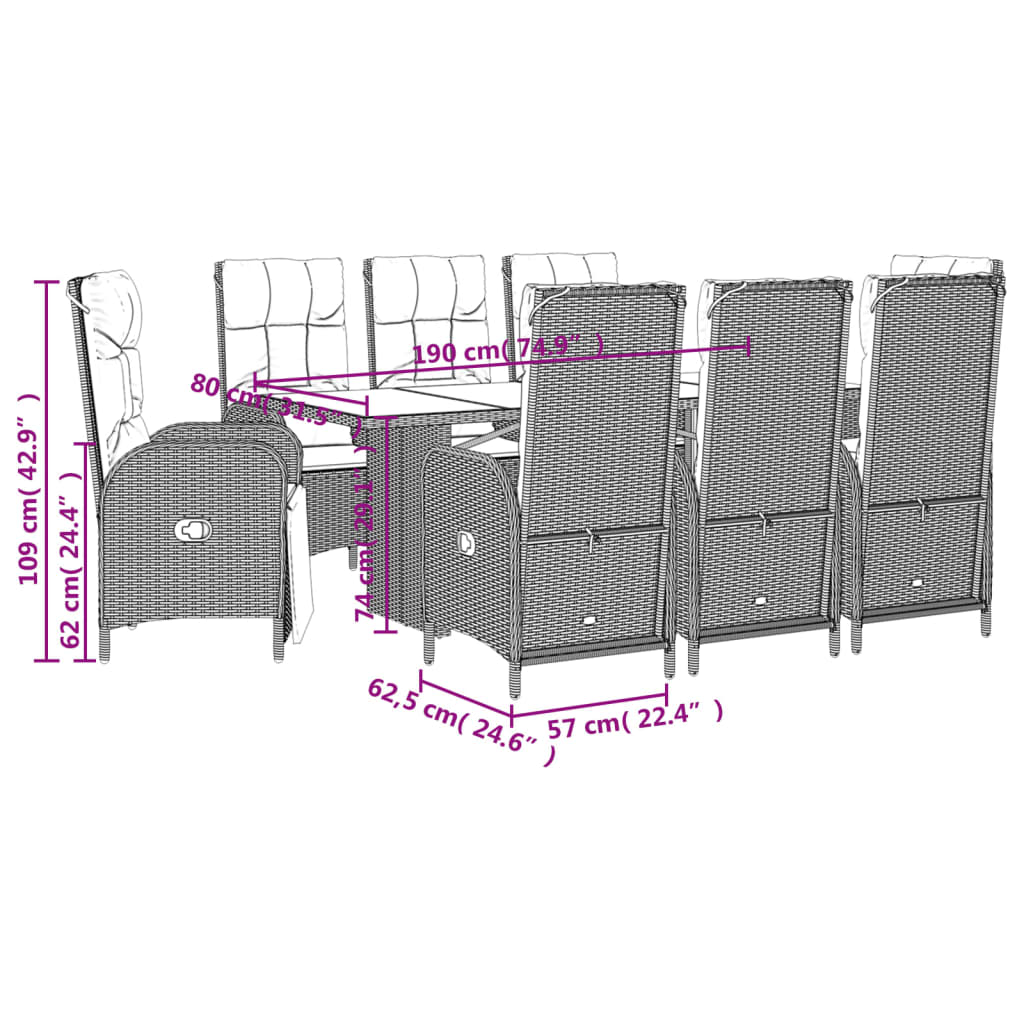 9-delige Tuinset poly rattan zwart is nu te koop bij PeponiXL, paradijselijk wonen!