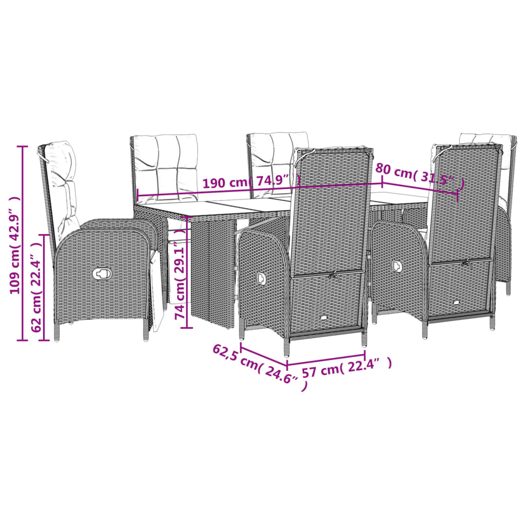 7-delige Tuinset met kussens poly rattan zwart is nu te koop bij PeponiXL, paradijselijk wonen!