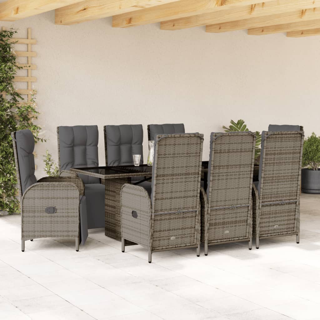9-delige Tuinset met kussens poly rattan grijs is nu te koop bij PeponiXL, paradijselijk wonen!