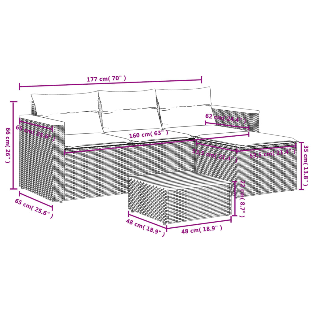 5-delige Loungeset met kussens poly rattan acacia grijs is nu te koop bij PeponiXL, paradijselijk wonen!