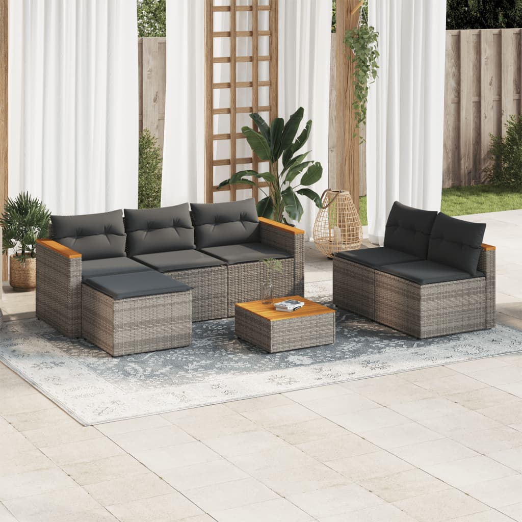 5-delige Loungeset met kussens poly rattan acacia grijs is nu te koop bij PeponiXL, paradijselijk wonen!
