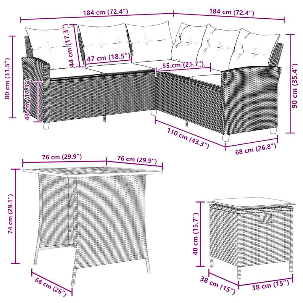 6-delige tuinbankset met kussens L-vormig beige polyrotan is nu te koop bij PeponiXL, paradijselijk wonen!