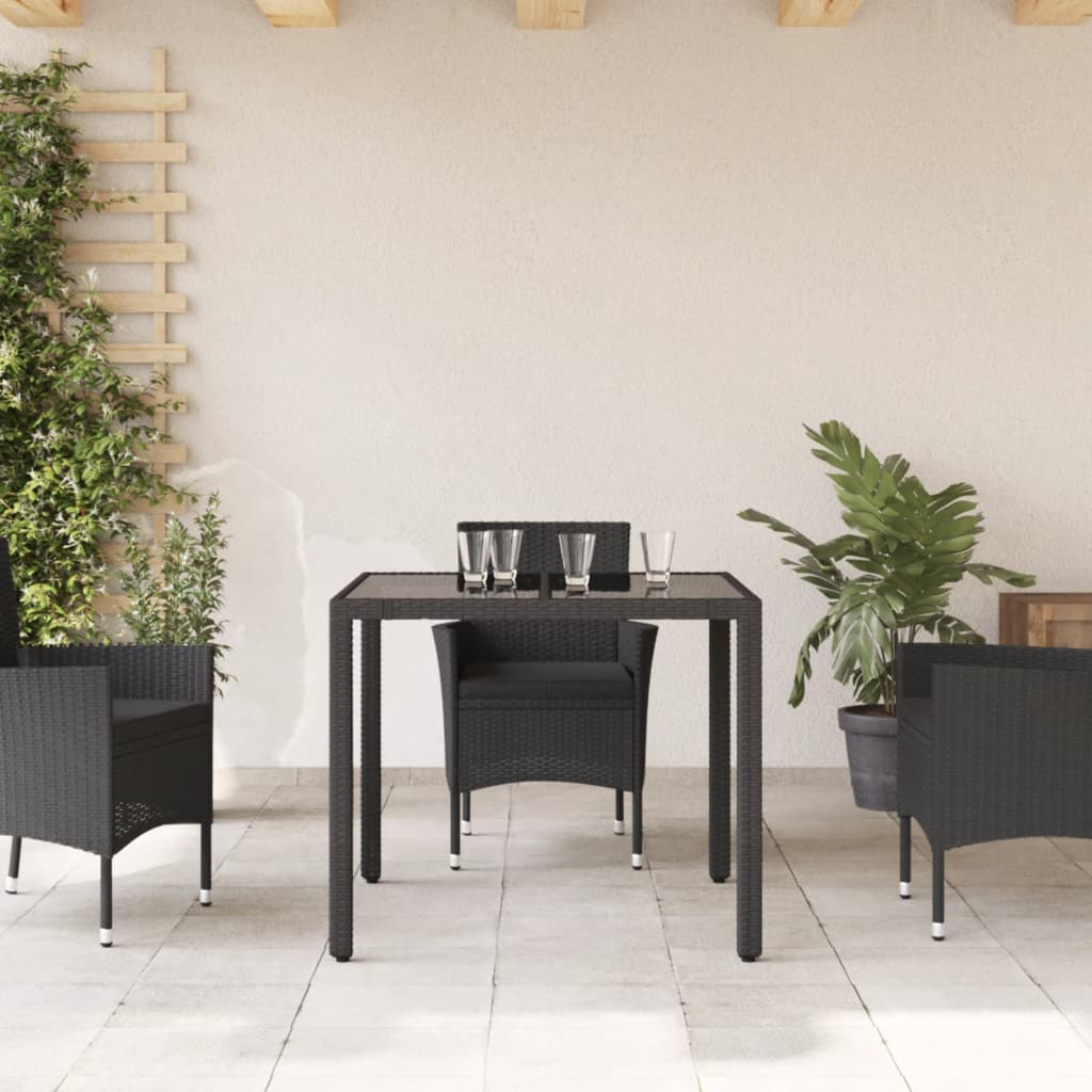 Tuintafel met glazen blad 90x90x75 cm poly rattan is nu te koop bij PeponiXL, paradijselijk wonen!