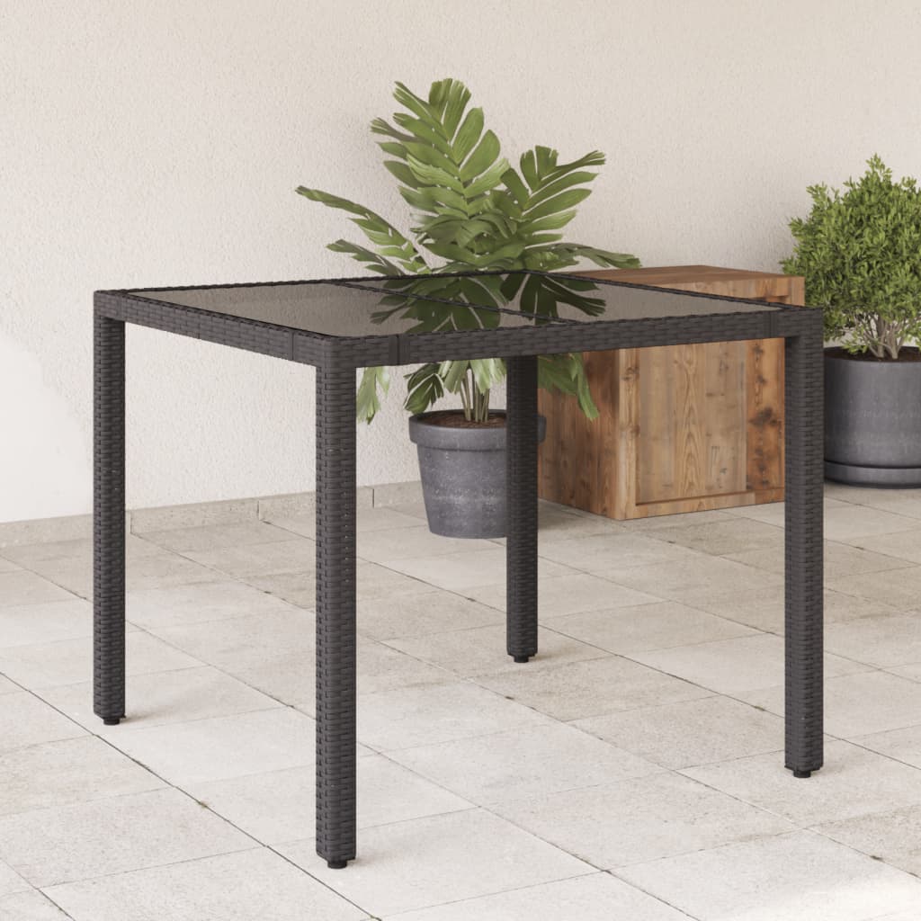 Tuintafel met glazen blad 90x90x75 cm poly rattan is nu te koop bij PeponiXL, paradijselijk wonen!