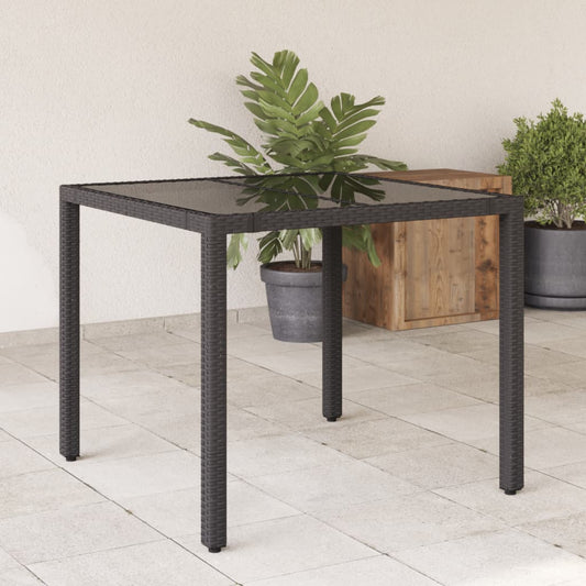 Tuintafel met glazen blad 90x90x75 cm poly rattan is nu te koop bij PeponiXL, paradijselijk wonen!