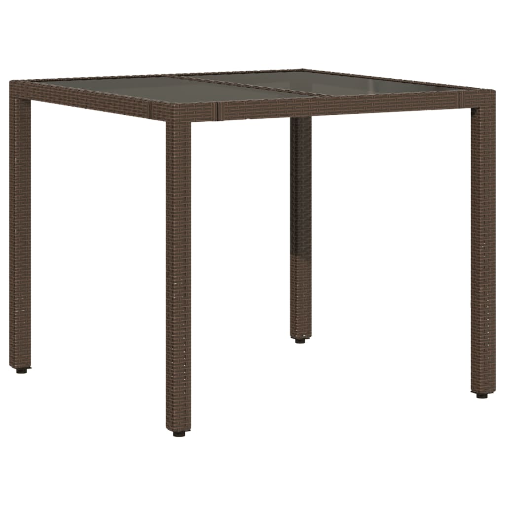 Tuintafel met glazen blad 90x90x75 cm poly rattan bruin is nu te koop bij PeponiXL, paradijselijk wonen!
