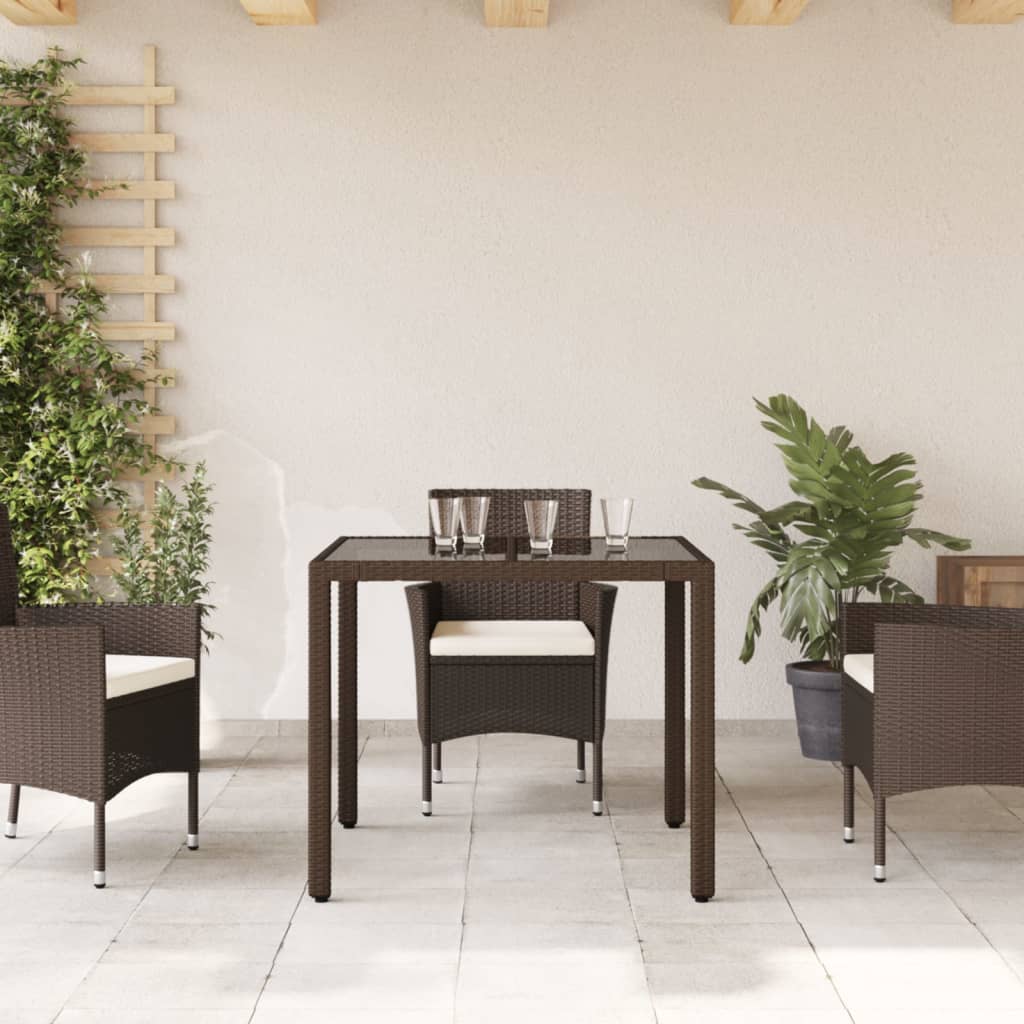 Tuintafel met glazen blad 90x90x75 cm poly rattan bruin is nu te koop bij PeponiXL, paradijselijk wonen!
