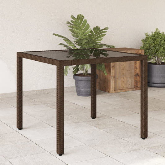 Tuintafel met glazen blad 90x90x75 cm poly rattan bruin is nu te koop bij PeponiXL, paradijselijk wonen!