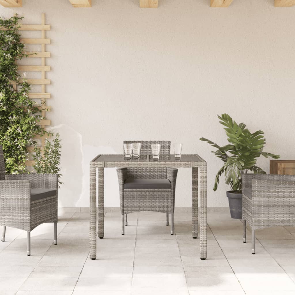 Tuintafel met glazen blad 90x90x75 cm poly rattan grijs is nu te koop bij PeponiXL, paradijselijk wonen!