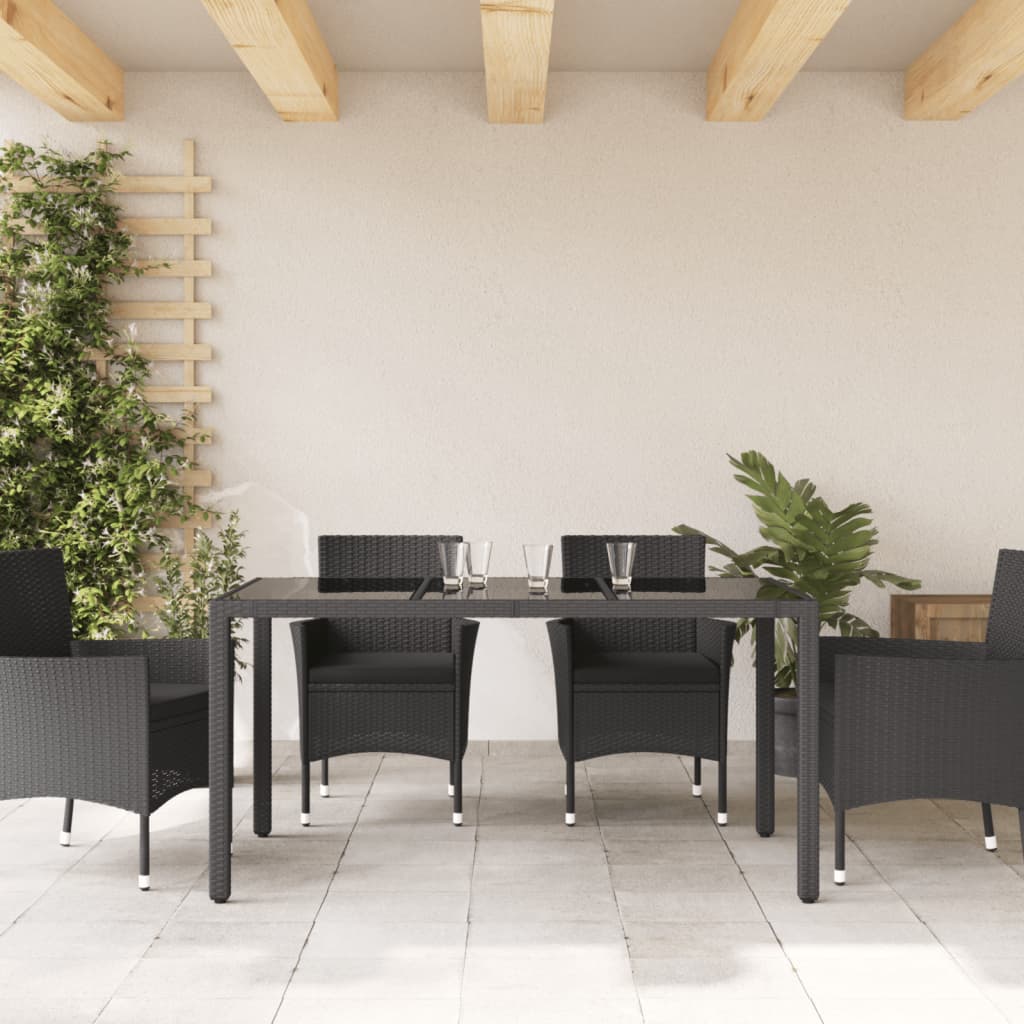 Tuintafel met glazen blad 150x90x75 cm poly rattan zwart is nu te koop bij PeponiXL, paradijselijk wonen!