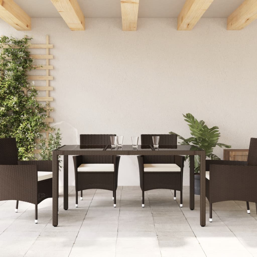 Tuintafel met glazen blad 150x90x75 cm poly rattan bruin is nu te koop bij PeponiXL, paradijselijk wonen!