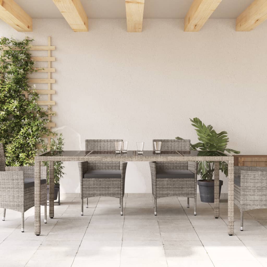Tuintafel met glazen blad 190x90x75 cm poly rattan grijs is nu te koop bij PeponiXL, paradijselijk wonen!