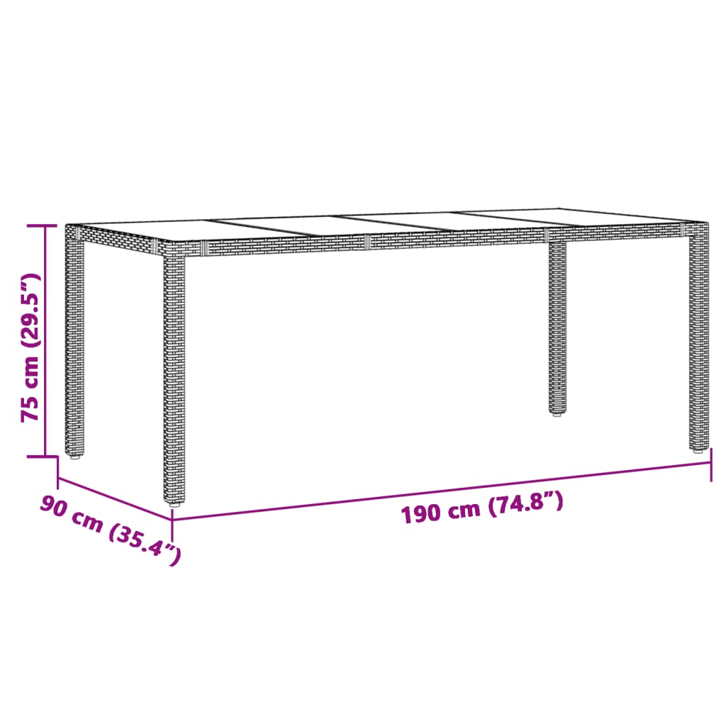 Tuintafel met glazen blad 190x90x75 cm poly rattan grijs is nu te koop bij PeponiXL, paradijselijk wonen!