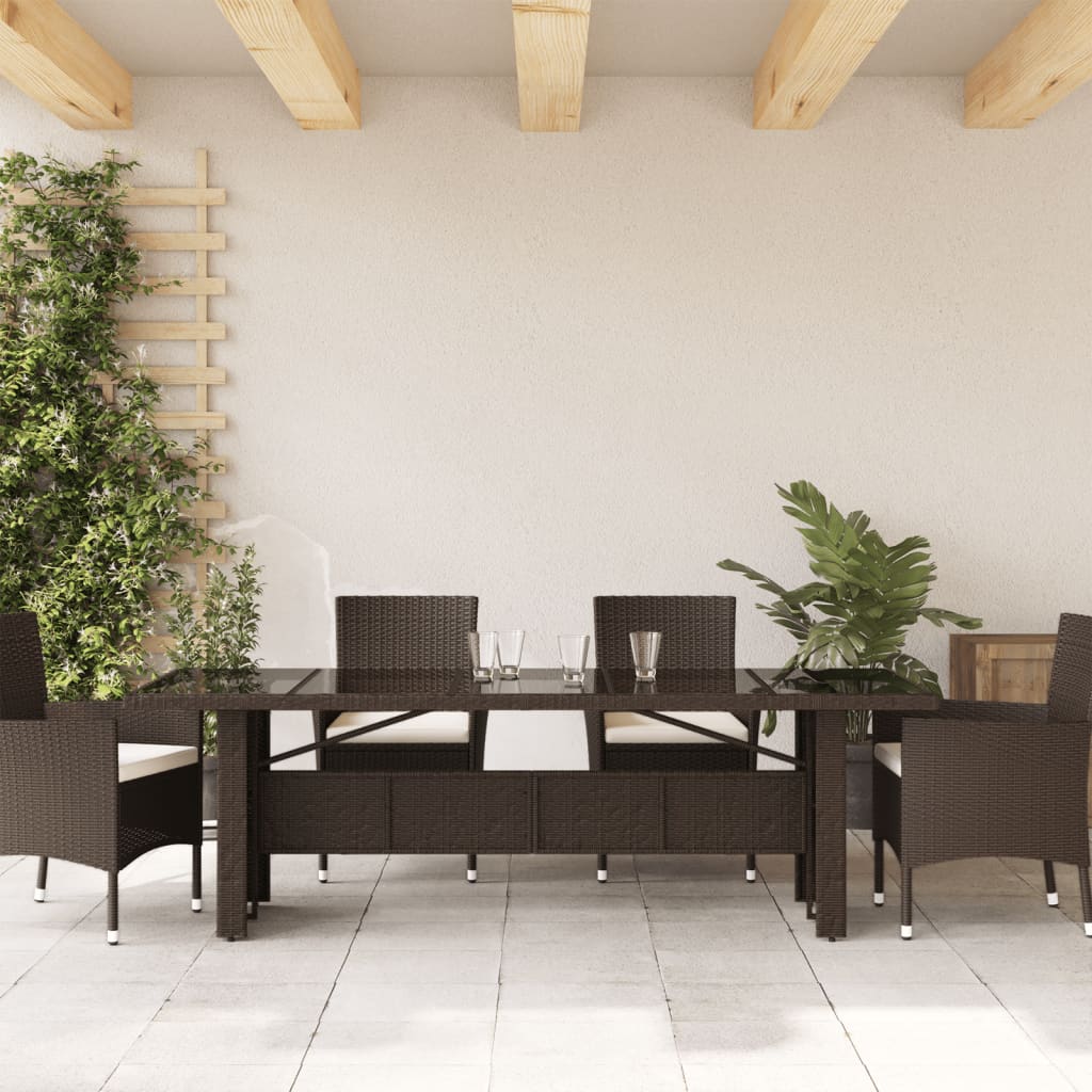 Tuintafel met glazen blad 240x90x75 cm poly rattan bruin is nu te koop bij PeponiXL, paradijselijk wonen!