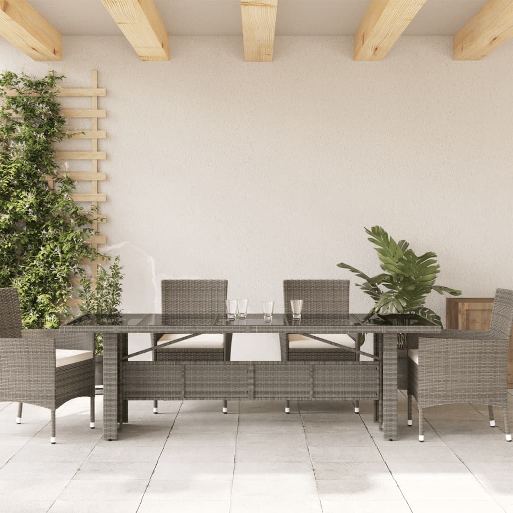Tuintafel met glazen blad 240x90x75 cm poly rattan grijs is nu te koop bij PeponiXL, paradijselijk wonen!