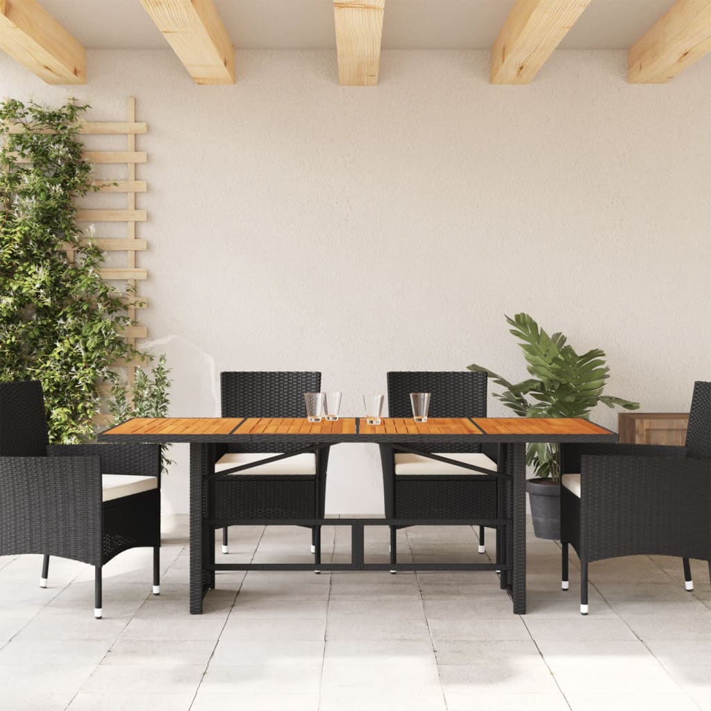 Tuintafel met acaciahouten blad 190x80x75 cm poly rattan zwart is nu te koop bij PeponiXL, paradijselijk wonen!