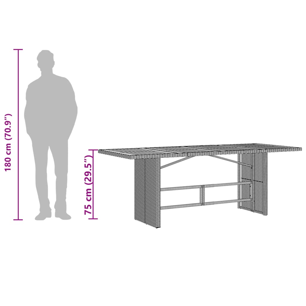 Tuintafel met acaciahouten blad 190x80x75 cm poly rattan zwart is nu te koop bij PeponiXL, paradijselijk wonen!