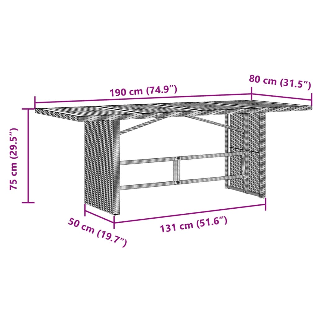 Tuintafel met acaciahouten blad 190x80x75 cm poly rattan zwart is nu te koop bij PeponiXL, paradijselijk wonen!