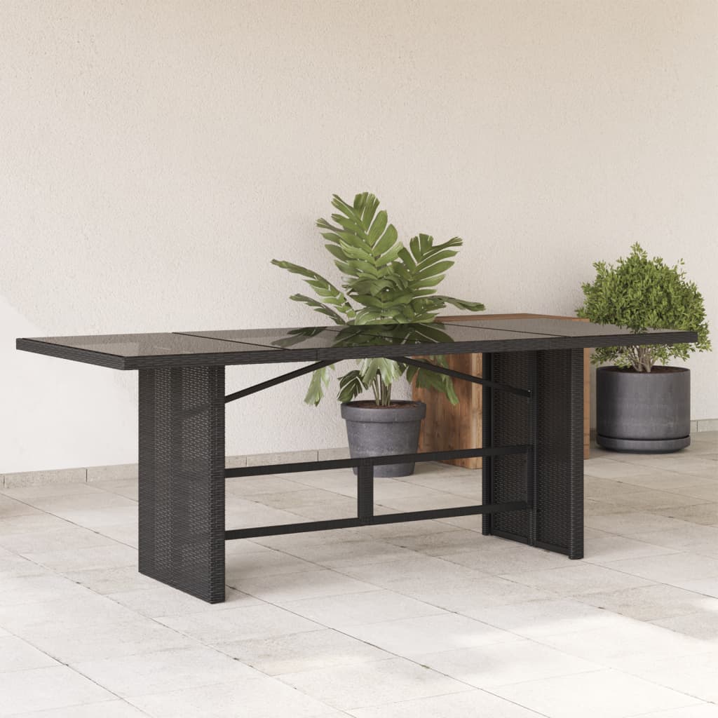 Tuintafel met glazen blad 190x80x75 cm poly rattan zwart is nu te koop bij PeponiXL, paradijselijk wonen!