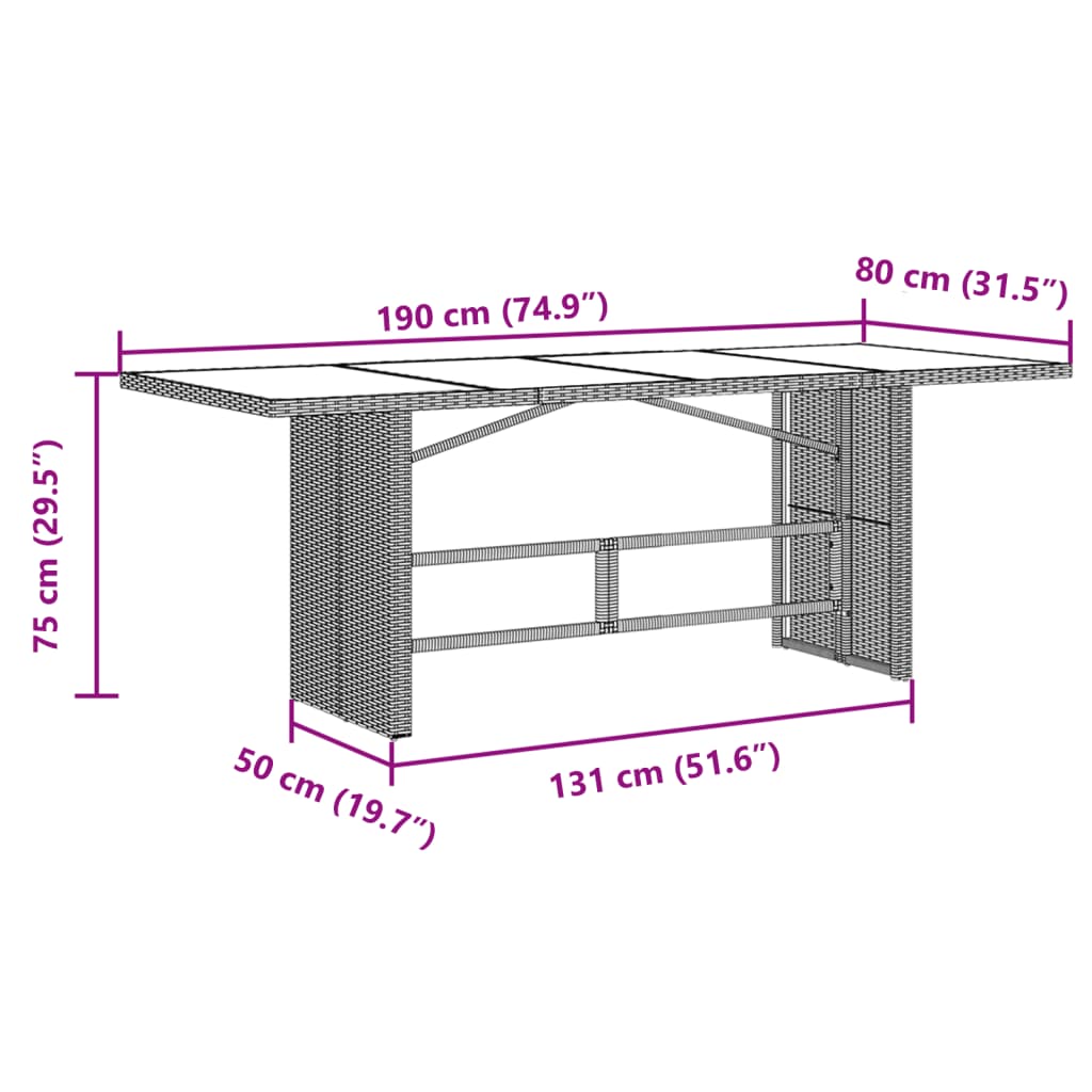 Tuintafel met glazen blad 190x80x75 cm poly rattan bruin is nu te koop bij PeponiXL, paradijselijk wonen!