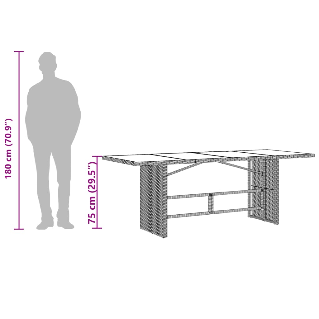 Tuintafel met glazen blad 190x80x75 cm poly rattan bruin is nu te koop bij PeponiXL, paradijselijk wonen!