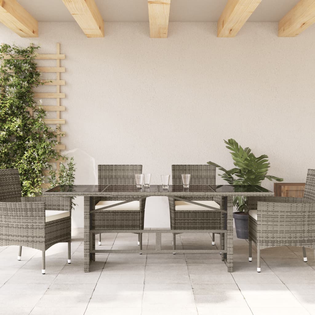 Tuintafel met glazen blad 190x80x75 cm poly rattan grijs is nu te koop bij PeponiXL, paradijselijk wonen!