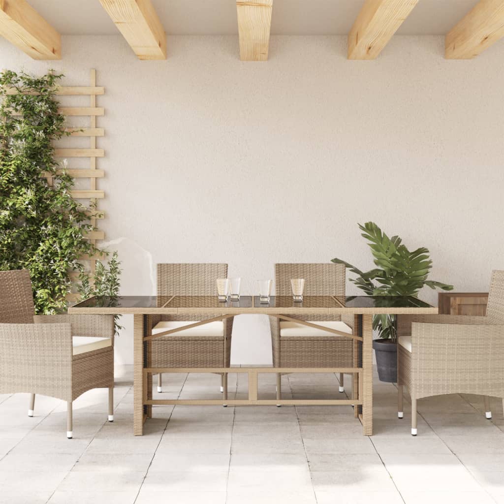 Tuintafel met glazen blad 190x80x75 cm poly rattan beige is nu te koop bij PeponiXL, paradijselijk wonen!