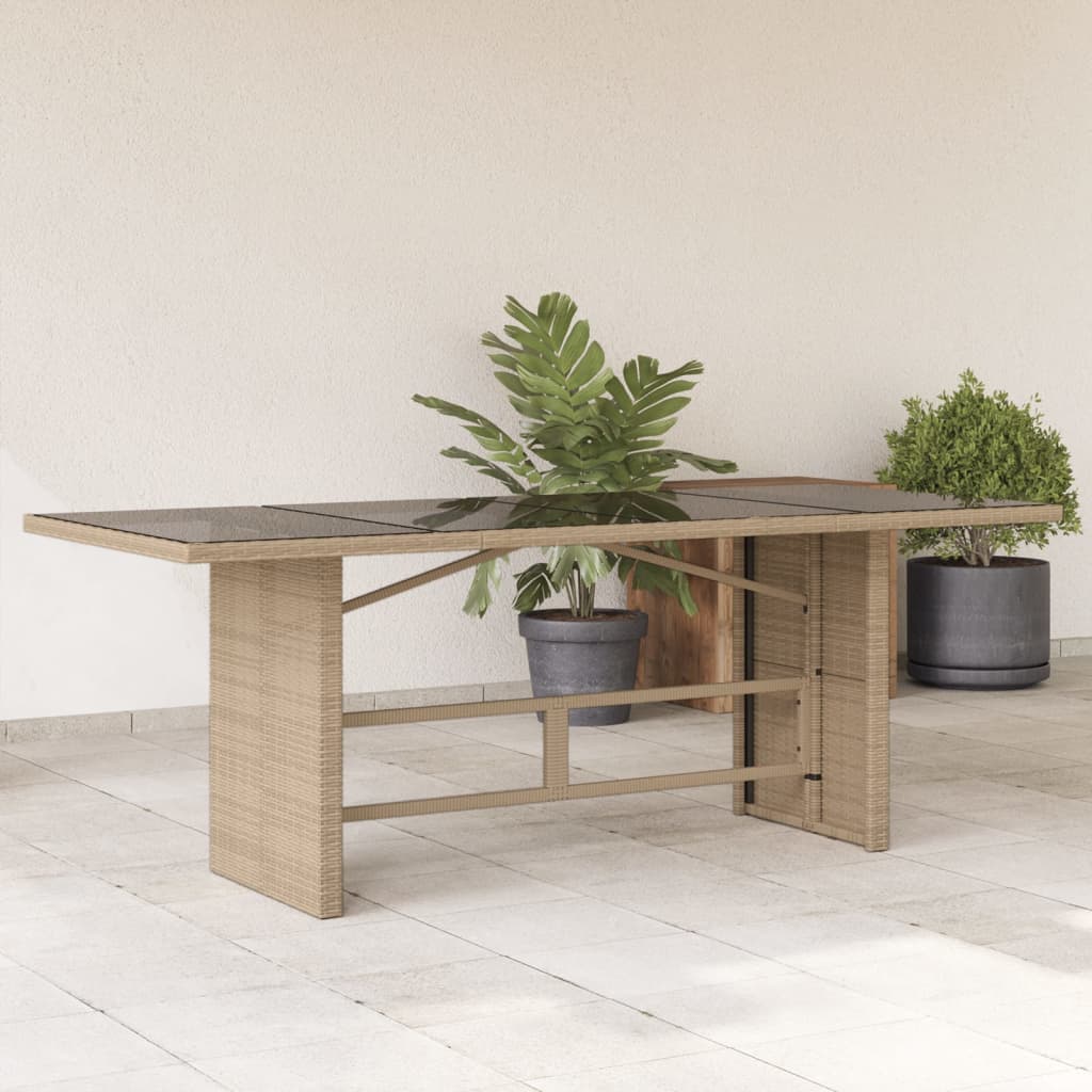 Tuintafel met glazen blad 190x80x75 cm poly rattan beige is nu te koop bij PeponiXL, paradijselijk wonen!