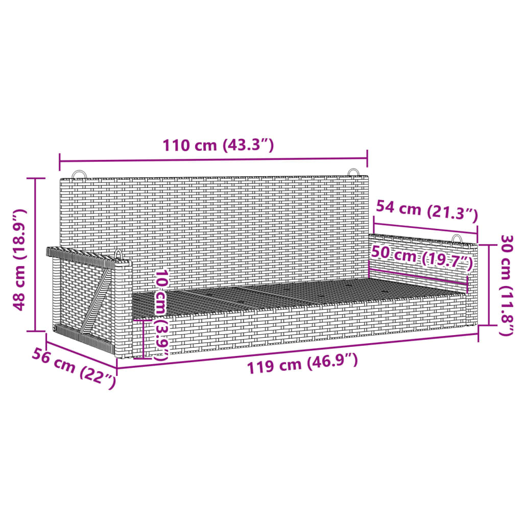 Schommelbank 119x56x48 cm poly rattan bruin is nu te koop bij PeponiXL, paradijselijk wonen!