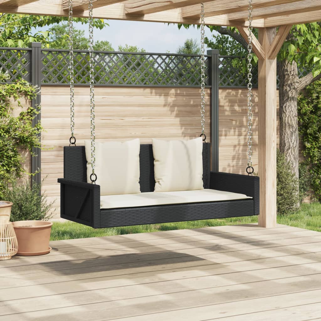Schommelbank met kussens zwart 119x56x48 cm poly rattan is nu te koop bij PeponiXL, paradijselijk wonen!