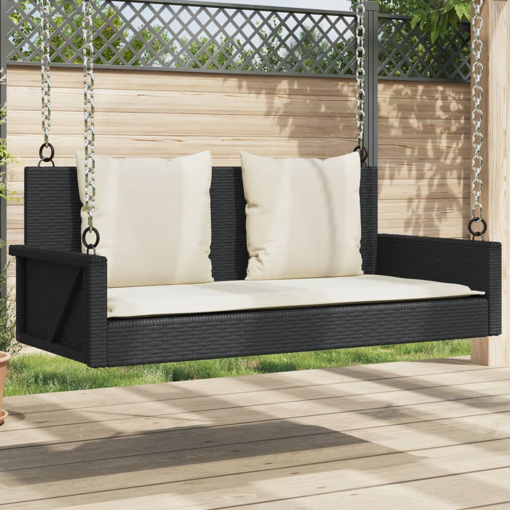 Schommelbank met kussens zwart 119x56x48 cm poly rattan is nu te koop bij PeponiXL, paradijselijk wonen!