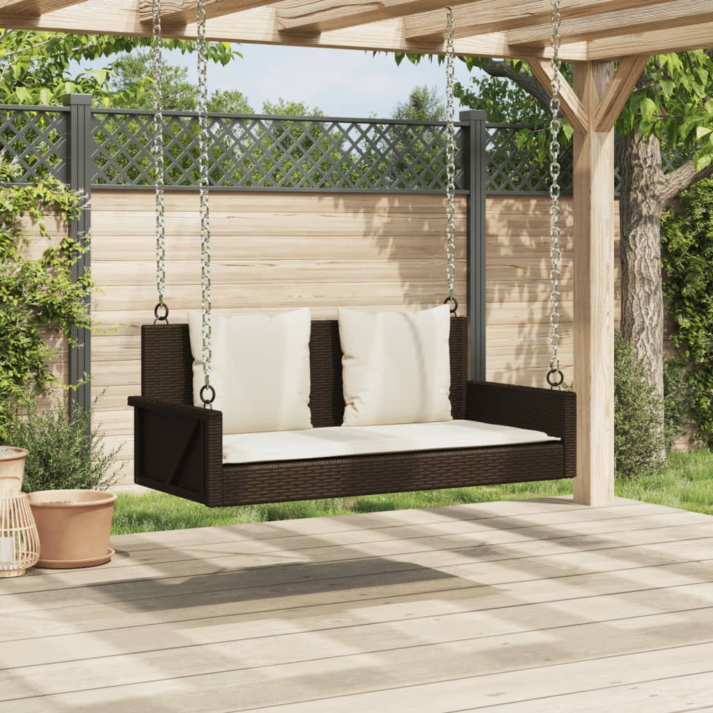 Schommelbank met kussens 119x56x48 cm poly rattan bruin is nu te koop bij PeponiXL, paradijselijk wonen!