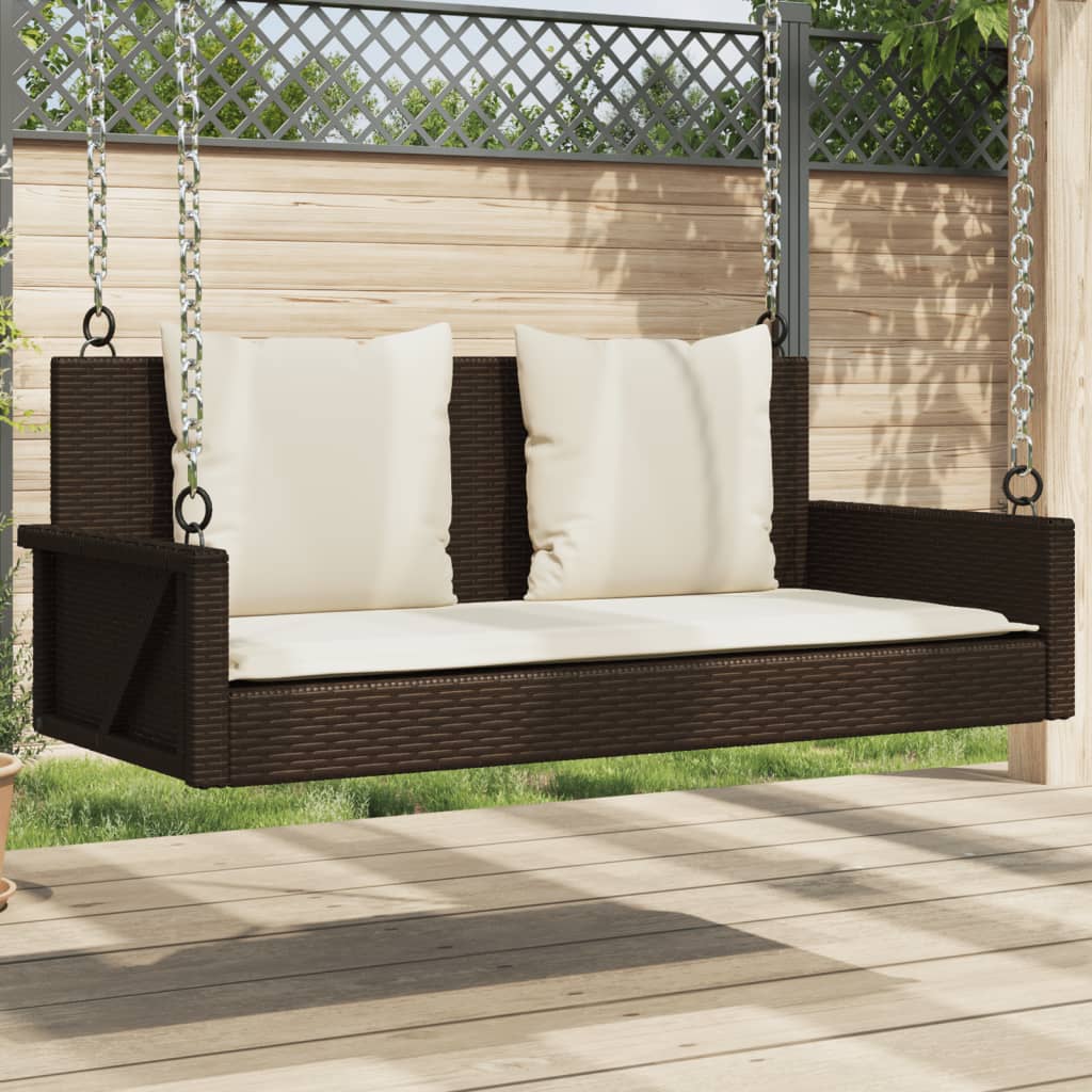 Schommelbank met kussens 119x56x48 cm poly rattan bruin is nu te koop bij PeponiXL, paradijselijk wonen!