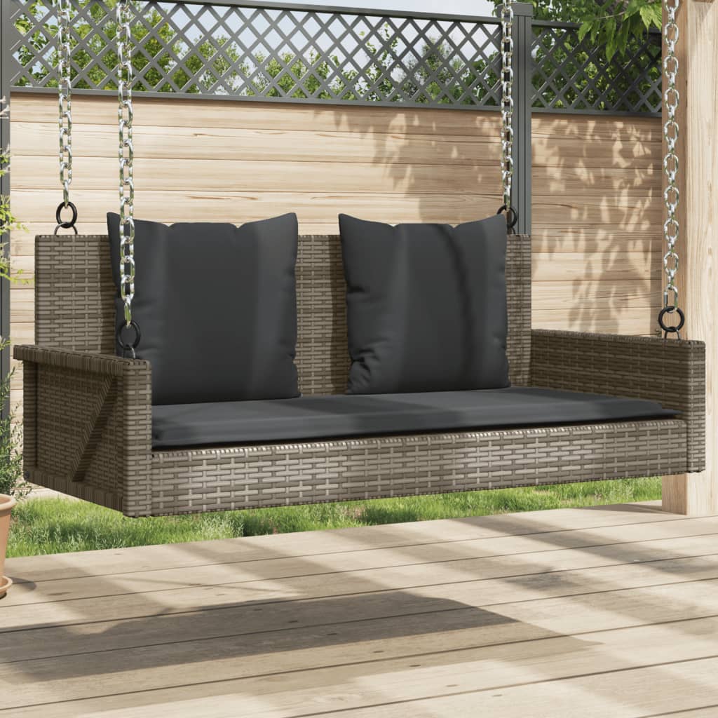 Schommelbank met kussens 119x56x48 cm poly rattan grijs is nu te koop bij PeponiXL, paradijselijk wonen!
