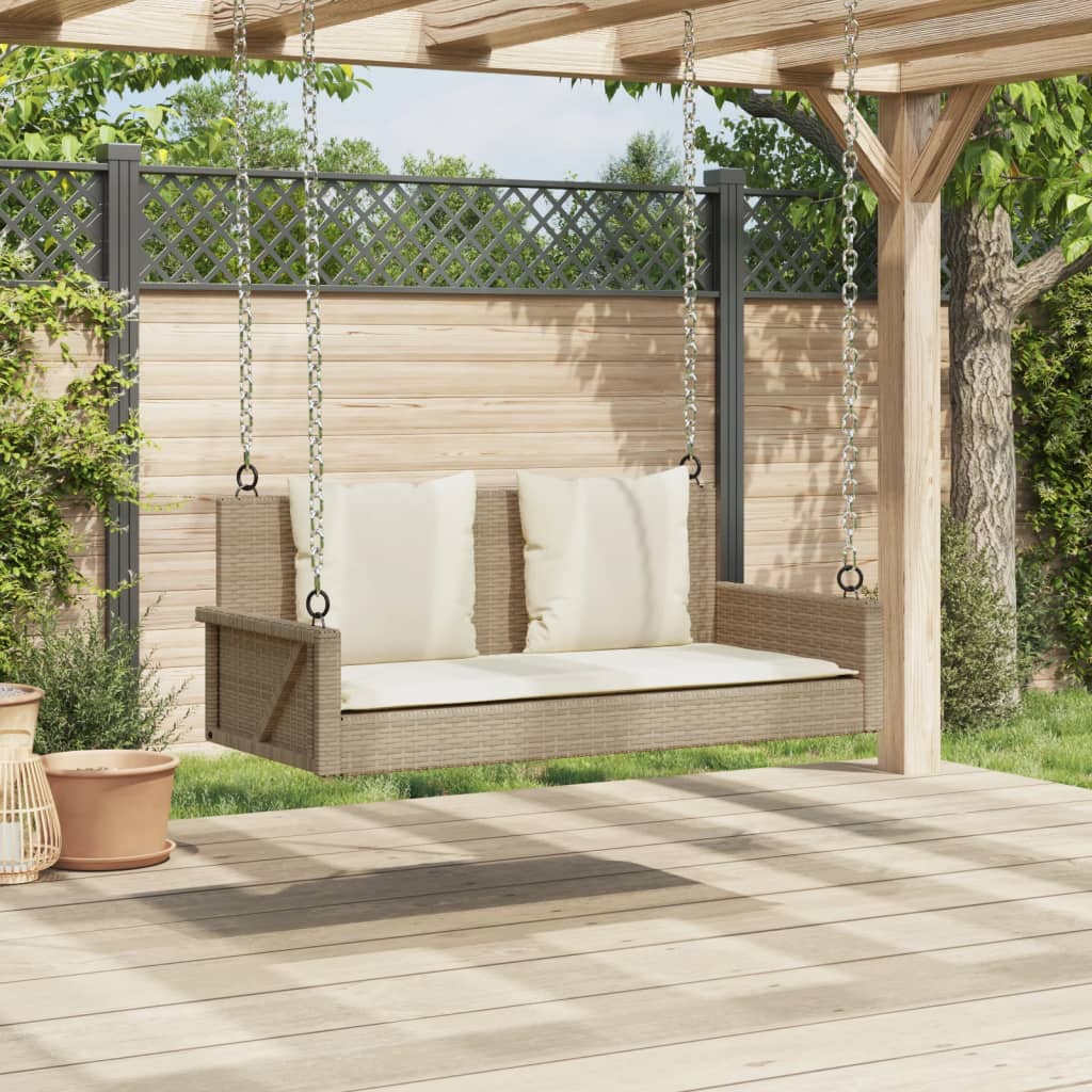 Schommelbank met kussens 119x56x48 cm poly rattan beige is nu te koop bij PeponiXL, paradijselijk wonen!
