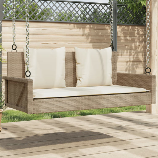 Schommelbank met kussens 119x56x48 cm poly rattan beige is nu te koop bij PeponiXL, paradijselijk wonen!