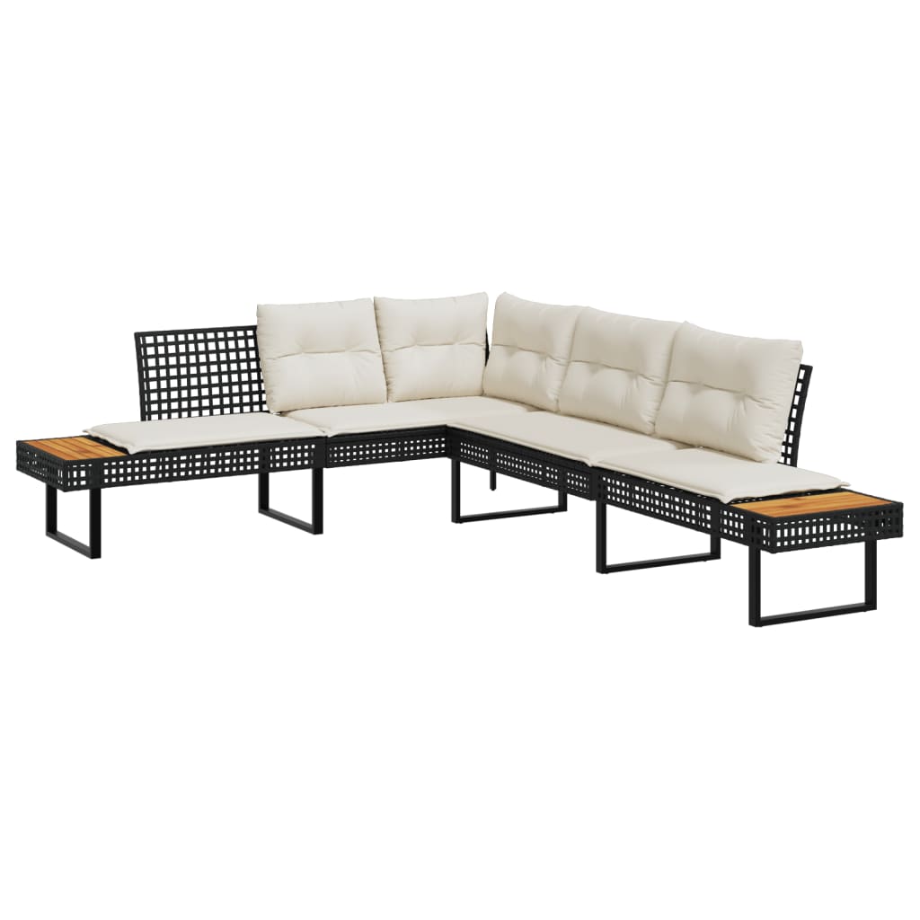 Tuinbank met kussens L-vormig poly rattan en acaciahout zwart is nu te koop bij PeponiXL, paradijselijk wonen!