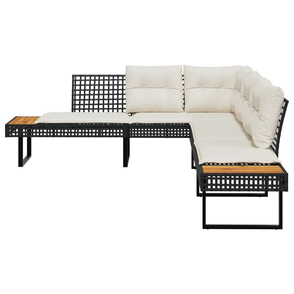 Tuinbank met kussens L-vormig poly rattan en acaciahout zwart is nu te koop bij PeponiXL, paradijselijk wonen!