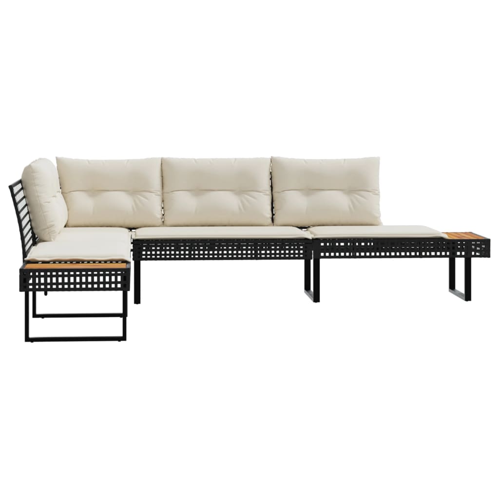 Tuinbank met kussens L-vormig poly rattan en acaciahout zwart is nu te koop bij PeponiXL, paradijselijk wonen!