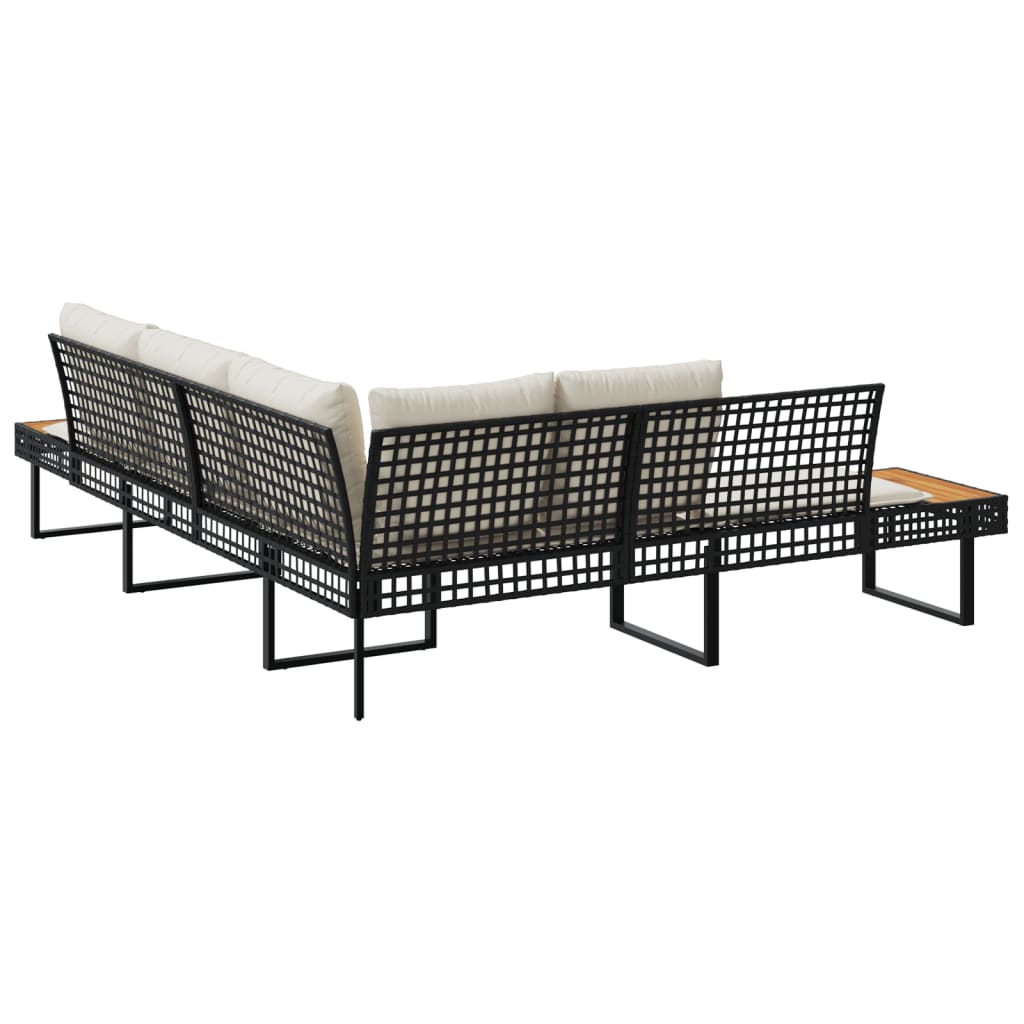 Tuinbank met kussens L-vormig poly rattan en acaciahout zwart is nu te koop bij PeponiXL, paradijselijk wonen!
