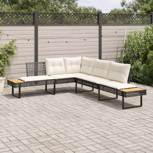 Tuinbank met kussens L-vormig poly rattan en acaciahout zwart is nu te koop bij PeponiXL, paradijselijk wonen!