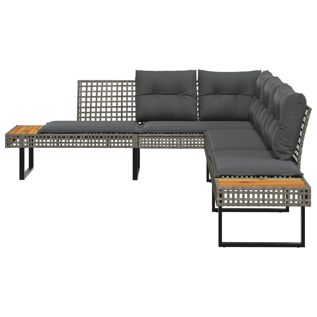 Tuinbank met kussens L-vormig poly rattan en acaciahout grijs is nu te koop bij PeponiXL, paradijselijk wonen!