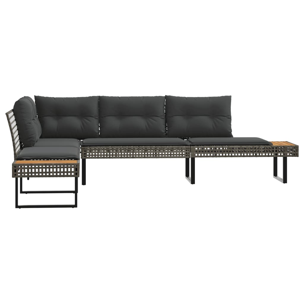 Tuinbank met kussens L-vormig poly rattan en acaciahout grijs is nu te koop bij PeponiXL, paradijselijk wonen!