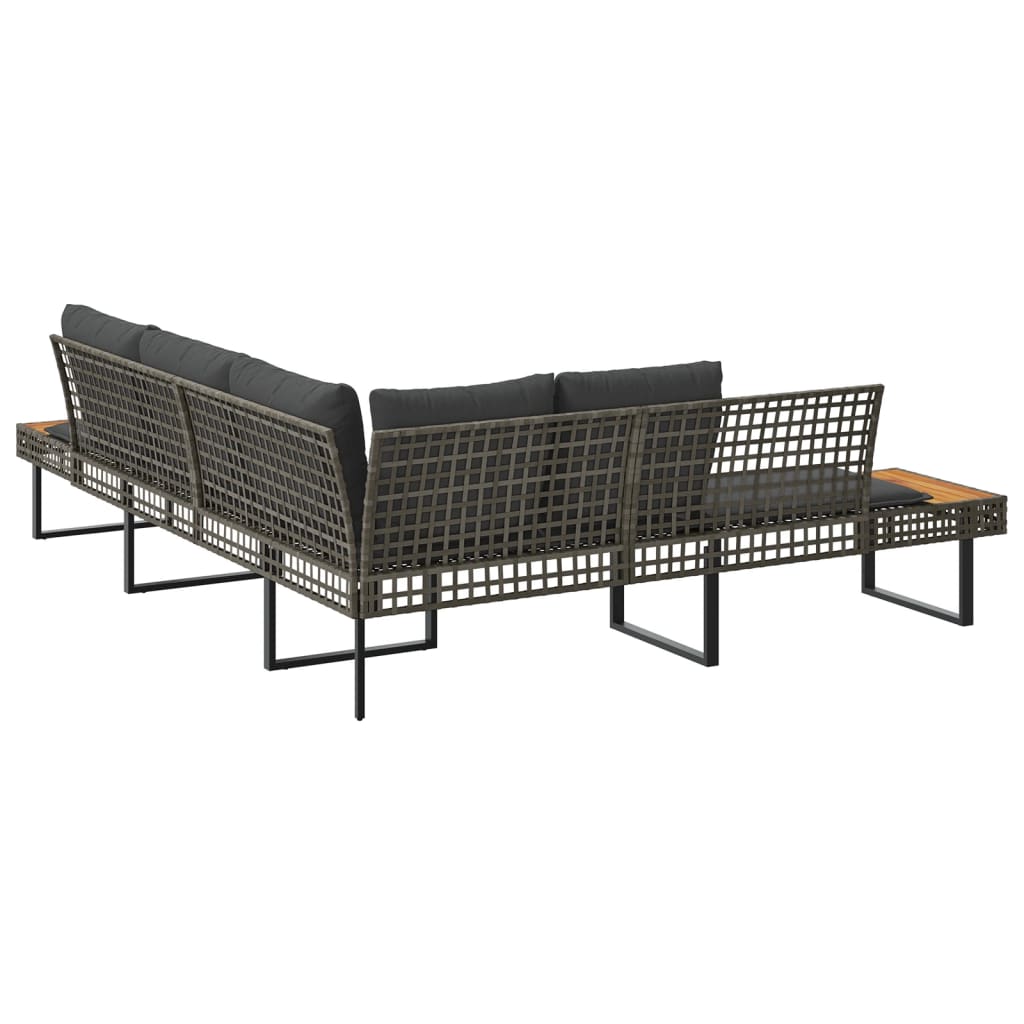 Tuinbank met kussens L-vormig poly rattan en acaciahout grijs is nu te koop bij PeponiXL, paradijselijk wonen!