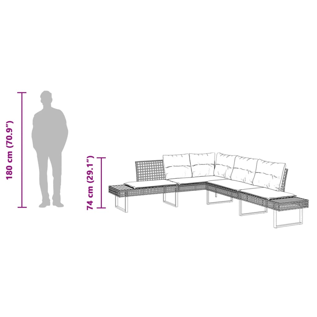 Tuinbank met kussens L-vormig poly rattan en acaciahout grijs is nu te koop bij PeponiXL, paradijselijk wonen!