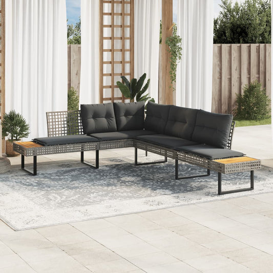 Tuinbank met kussens L-vormig poly rattan en acaciahout grijs is nu te koop bij PeponiXL, paradijselijk wonen!