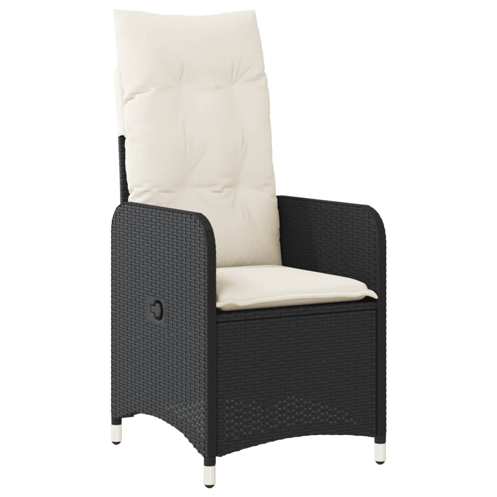 Tuinstoel verstelbaar met kussens poly rattan zwart is nu te koop bij PeponiXL, paradijselijk wonen!